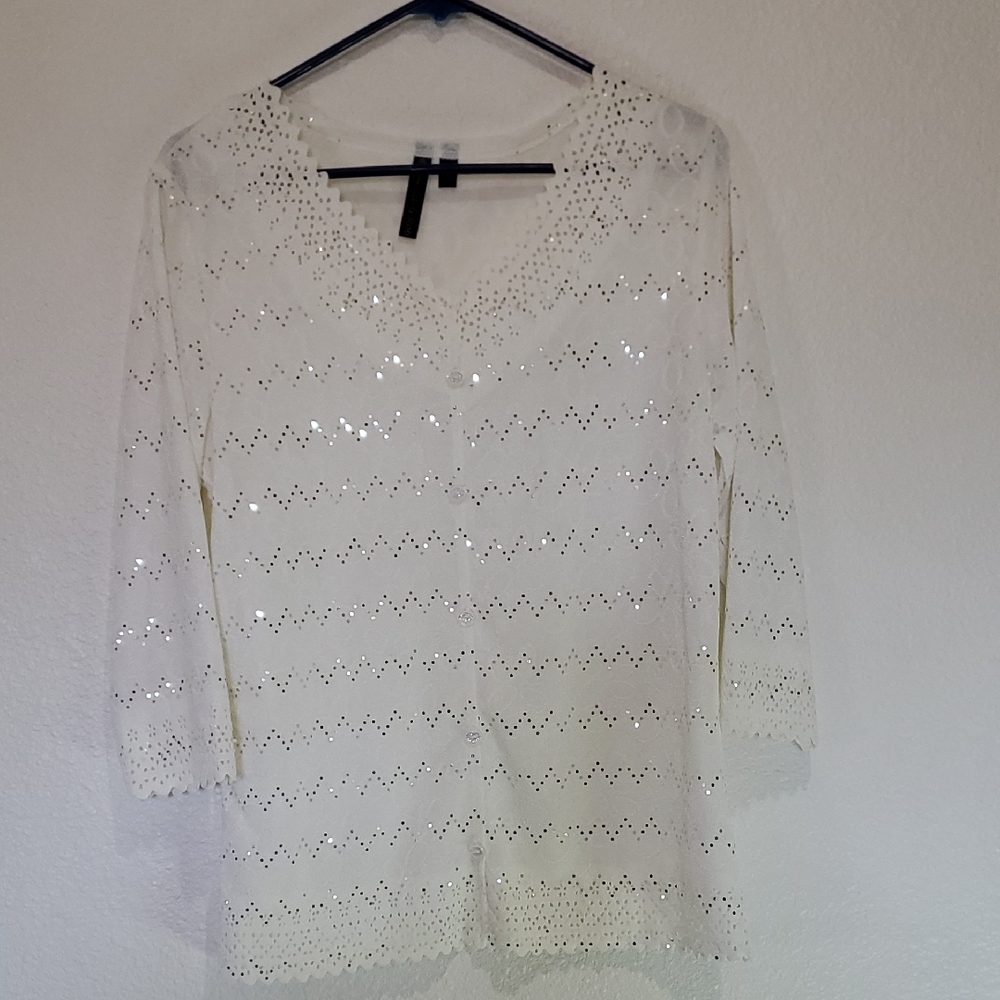 Allie & Rob White Sequin Cardigan